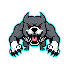 Fierce pitbull growls aggressively, teeth bared, in a menacing pose, embodying strength and intimidation on a white backdrop.