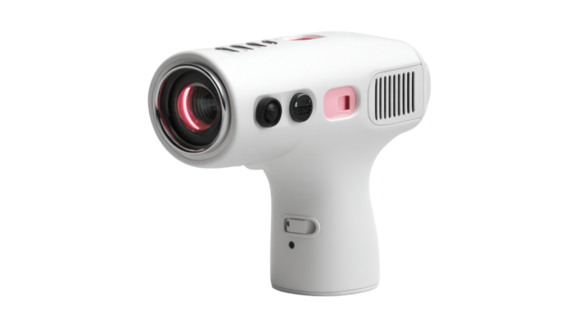 Infrared forehead thermometer front view on white background