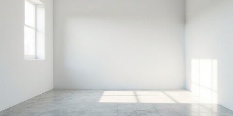 Bright Sunlight Illuminates an Empty Room with a Single Window and Neutral Tone Floor