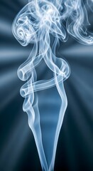 Calm smoke swirls symbolize pranayama breathing, representing inhale and exhale, swirling smoke in shades of blue and white, with highlights and soft, wallpaper 