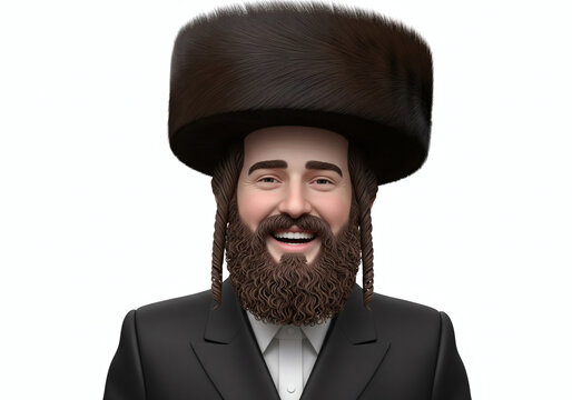 Portrait of a Young Jewish Hasidic Man with Shtreimel and Payos/Payot Smiling