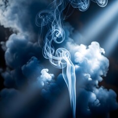 Calm smoke swirls symbolize pranayama breathing, representing inhale and exhale, swirling smoke in shades of blue and white, with highlights and soft, wallpaper 