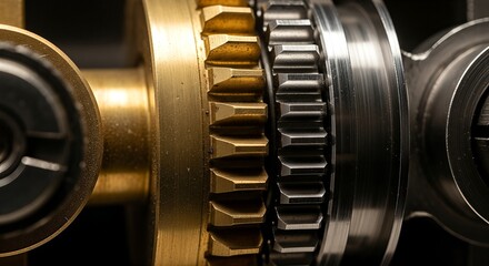 Fototapeta premium Close-up of Interlocking Brass and Steel Gears in a Mechanical System.