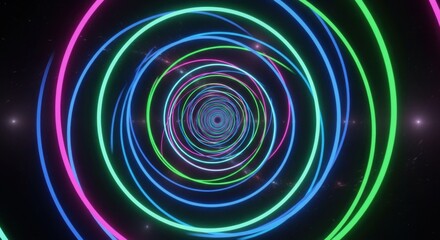 Fototapeta premium Colorful neon spiral tunnels creating a mesmerizing optical illusion in a dark space