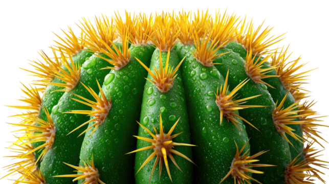 Cactus with Spines: A close-up shot of a vibrant cactus showcasing its unique features, with water droplets adding a touch of freshness.