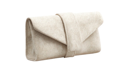 Textured beige clutch purse isolated on transparent background