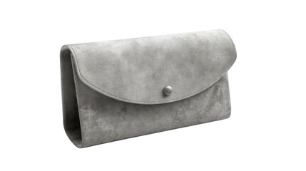 Vintage gray felt pouch with button closure isolated on transparent background