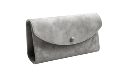 Vintage gray felt pouch with button closure isolated on transparent background