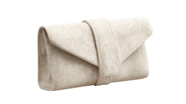 Textured beige clutch purse isolated on transparent background