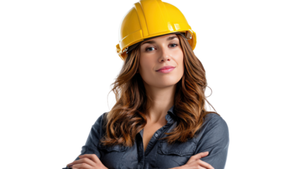 Construction Professional: Confident construction professional with yellow helmet posing for image