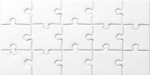 Fototapeta premium Blank white jigsaw puzzle pieces arranged in a grid pattern, representing unity, collaboration, and problem-solving