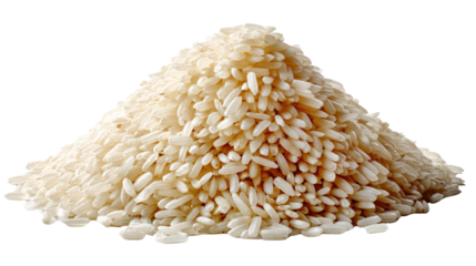 Pile of Uncooked Rice: A close-up shot revealing a generous mound of uncooked rice grains, a staple food in many cultures, demonstrating the abundance and simplicity of this versatile ingredient.