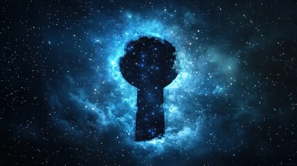 A nebula cloud forming the shape of an intricate keyhole, stars twinkling within, revealing a glimpse of another dimension, cosmic portal concept