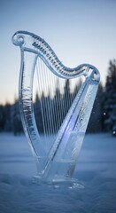 Obraz premium Ice Harp Sculpture in Winter Landscape at Dusk.