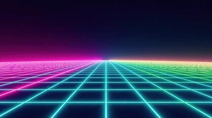 Retrofuturistic Grid Horizon A Vibrant Synthwave Landscape of Neon Lines and Gradient Colors