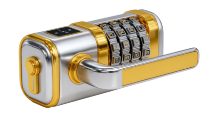 Intricate Combination Lock: A close-up shot of a meticulously crafted combination lock, its polished surface gleaming with intricate details.