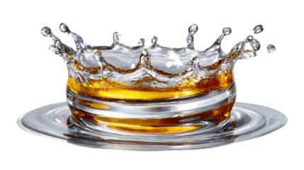 Liquid Crown: A captivating display showcases a liquid crown of water formed upon a elegant glass and saucer, embodying the essence of pure refreshment and fluidity.