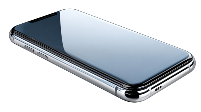 Elegant Smartphone Design: The close-up view shows a sophisticated smartphone resting at an angle, its sleek design and advanced features on full display.