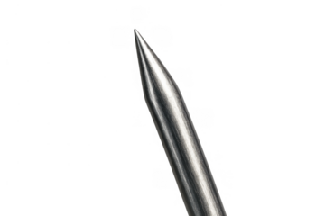 Close-up view of a metal needle with a highly defined point, displayed against a clear background for a wide range of uses
