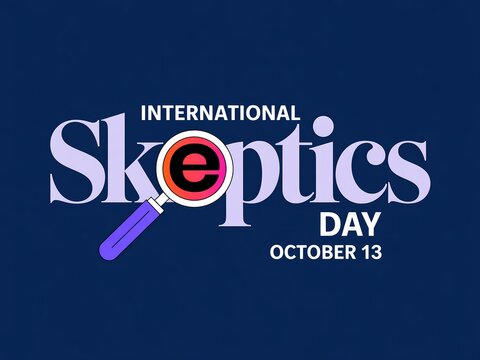International skeptics day october 13th celebrated with magnifying glass examining the word skeptics