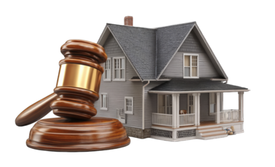Gavel next to a house, implying legal issues with property