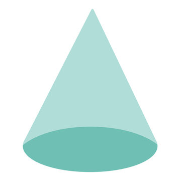 A clean geometric cone illustrated in soft teal tones, showing three-dimensional form for mathematics lessons, educational diagrams, learning materials, geometry visuals, and modern design elements.