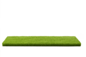Rectangular green grass platform with natural turf texture presenting an empty stage on transparent background