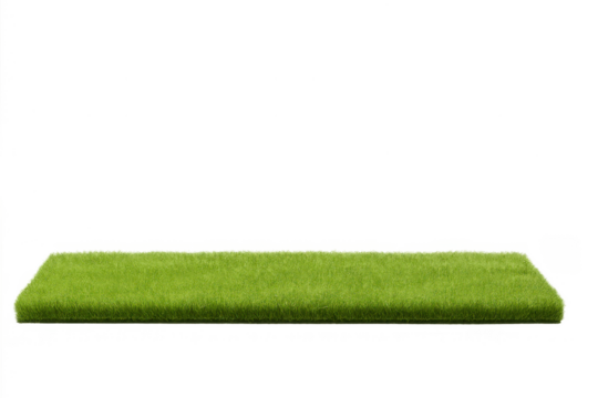 Rectangular green grass platform with natural turf texture presenting an empty stage on transparent background