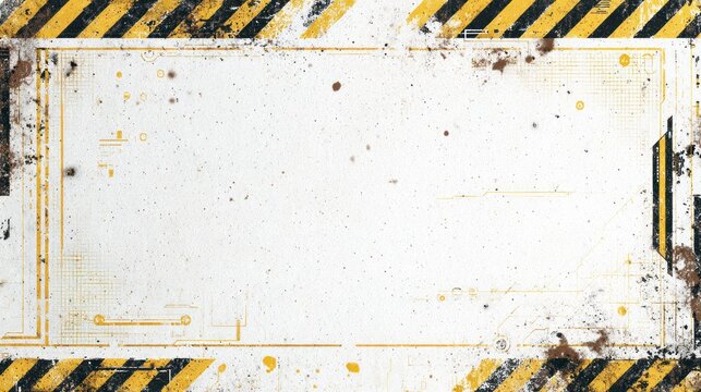A textured, industrial background featuring yellow and black hazard stripes, dirt, and a faded design, suggesting a construction or caution theme.