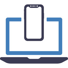 Blue Laptop Silhouette Overlayed by a Dark Gray Smartphone Outline on Transparent Background Representing Connectivity and Digital Devices