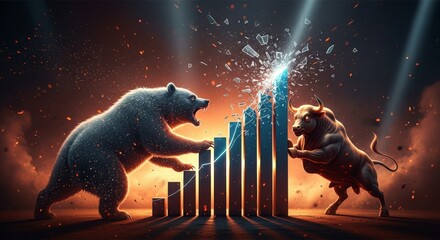 Dynamic bull and bear market showdown, stock market volatility and financial risk, investment strategy, economic forecast, market analysis, global finance