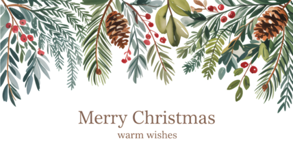 Festive Christmas border with pine cones and berries