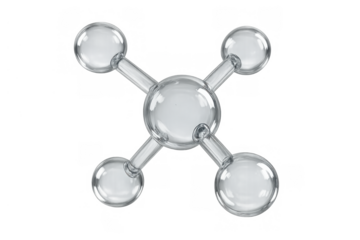 Glass molecule structure representing chemical formula and atomic bonds, illustrating science and research on transparent background