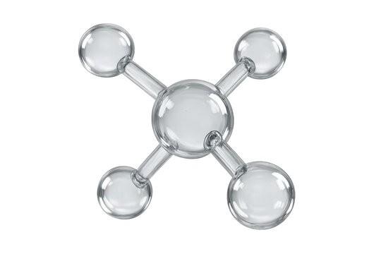 Glass molecule structure representing chemical formula and atomic bonds, illustrating science and research on transparent background