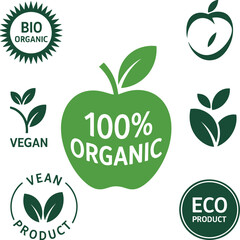 Green organic vegan eco product labels and icons vector