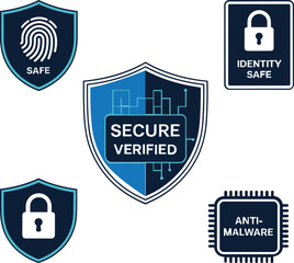 Security icons fingerprint lock chip and shield with text safe