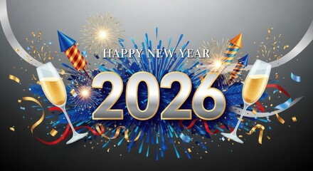 Happy New Year 2026 Background Design. Greeting Card, Banner, Poster. Vector Illustration, Happy New Year 2026