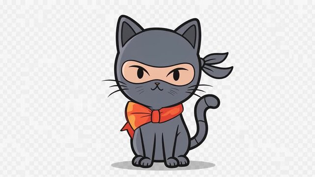 Cartoon Ninja Cat with Orange Bowtie: Animated Feline Character Video