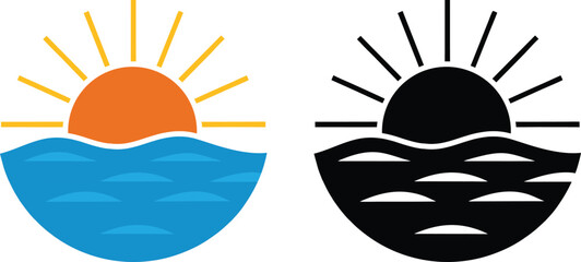 sun with water wave icon