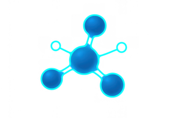 Blue glowing abstract molecule model representing science, chemistry, technology, data, connection, and networking