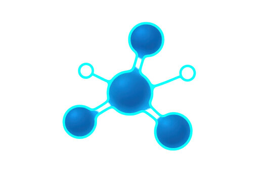 Blue glowing abstract molecule model representing science, chemistry, technology, data, connection, and networking