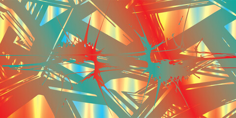 Abstract Composition of Colorful Geometric Shapes and Splatter Design.