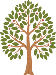 Flat Design Simple Apple Tree Illustration Isolated on White Background