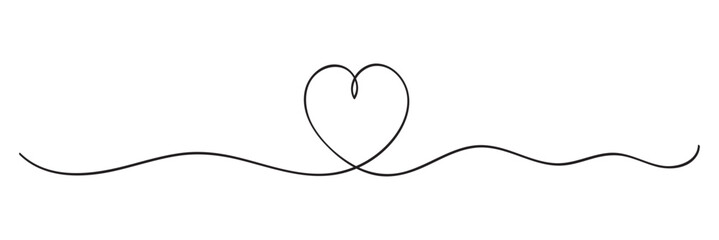 Heart line drawing ribbon in vector doodle sketch. Wedding, Valentine day love heart scribble line background