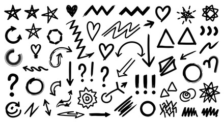 Doodle Elements Collection Hand-Drawn Arrows, Hearts, Stars, and Shapes for Creative Design