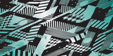 Abstract Geometric Pattern with Black and Teal Color Scheme.