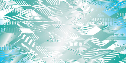 Abstract Geometric Composition with Teal and White Overlapping Shapes.