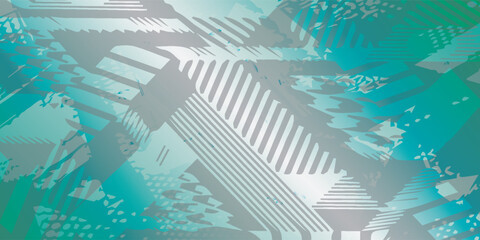 Abstract Teal and Gray Geometric Pattern with Lines and Shapes.