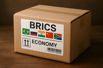 BRICS economy concept on a box, representing global business.
