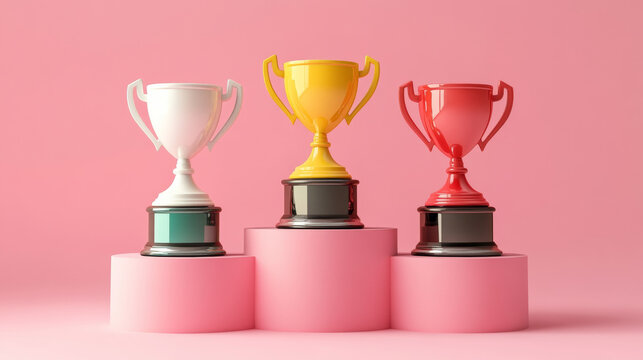  Colorful Trophies on Pink Pedestals
